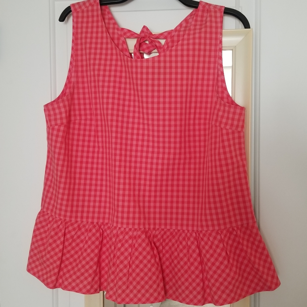 J.Crew pink gingham peplum top